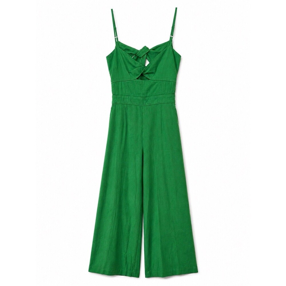 Maeve Anthropologie Green Wide Leg Jumpsuit Petite 4P Tie Front New With Tags